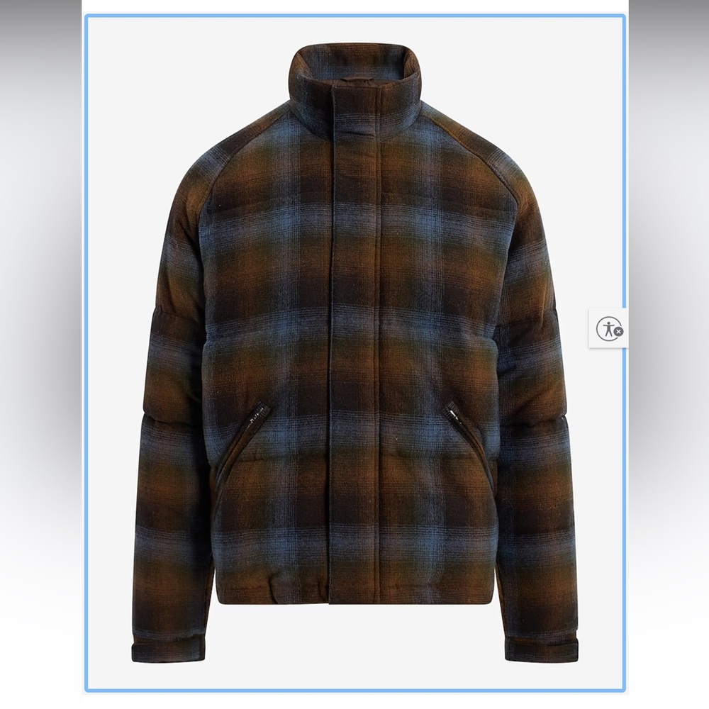 Express Blue and Brown Plaid Puffer Jacket